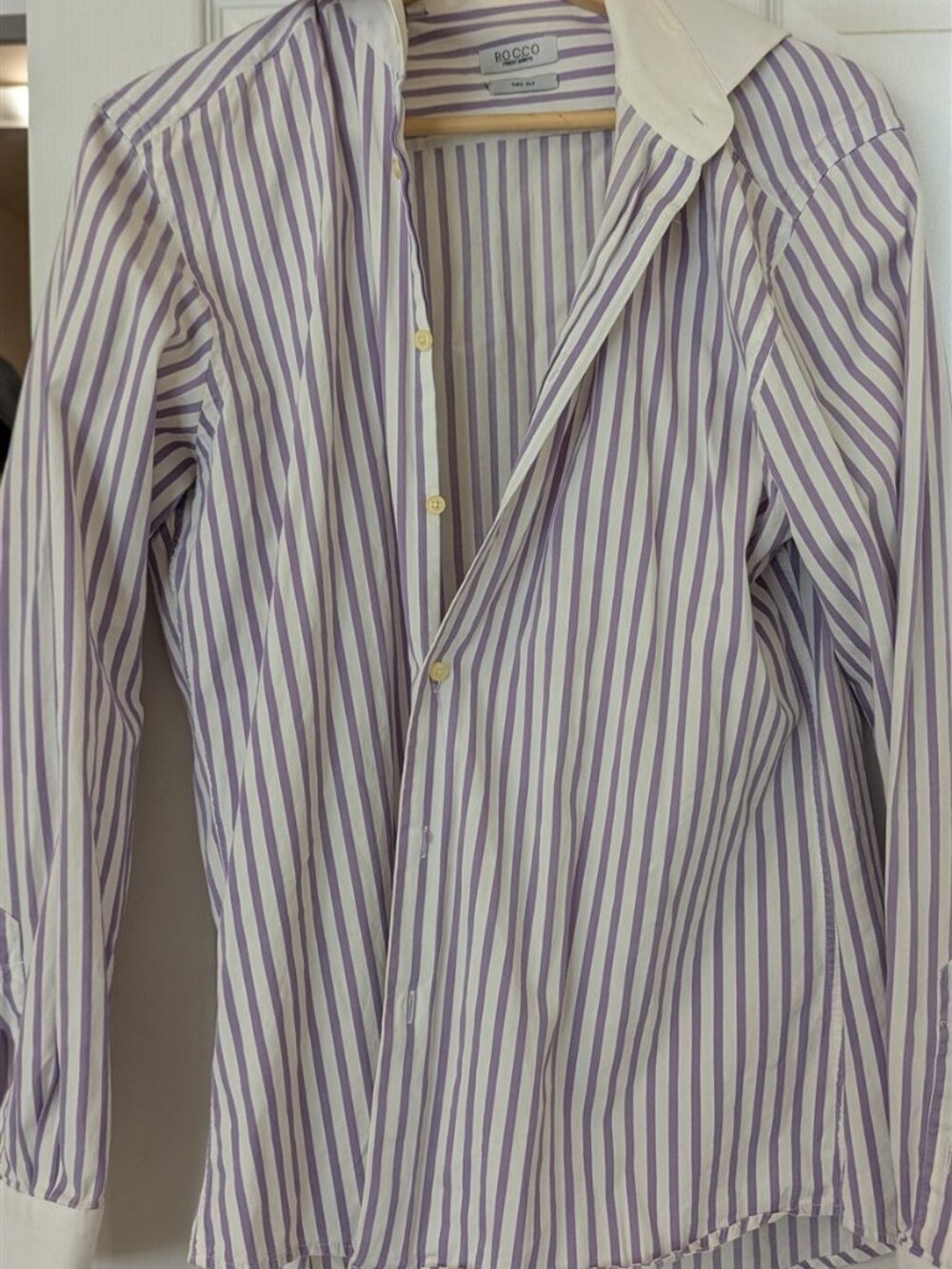 Rocco Two-Ply Cotton Dress Shirt Lavender Stripe Contrast Collar Cuffs 41